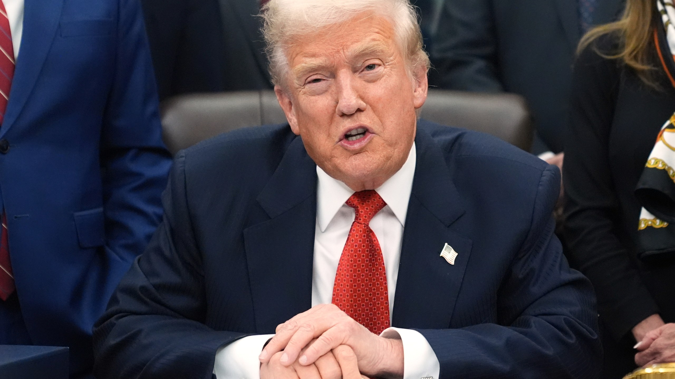 President Donald Trump speaks before signing the funding bill to reopen the government, in the Oval Office of the White House, Wednesday, Nov. 12, 2025, in Washington. (AP Photo/Jacquelyn Martin)