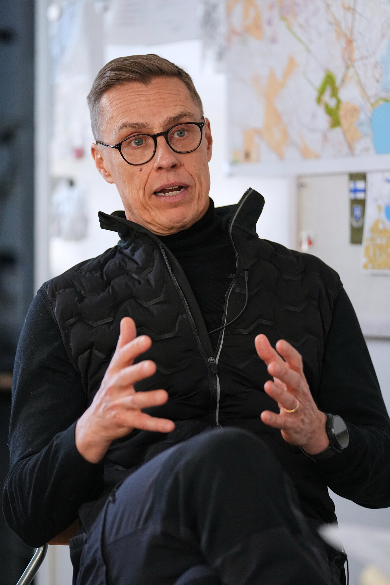 Finland's President Alexander Stubb speaks during an interview with The Associated Press in Halvala, Finland, Saturday, Nov. 15, 2025. (AP Photo/Sergei Grits)
