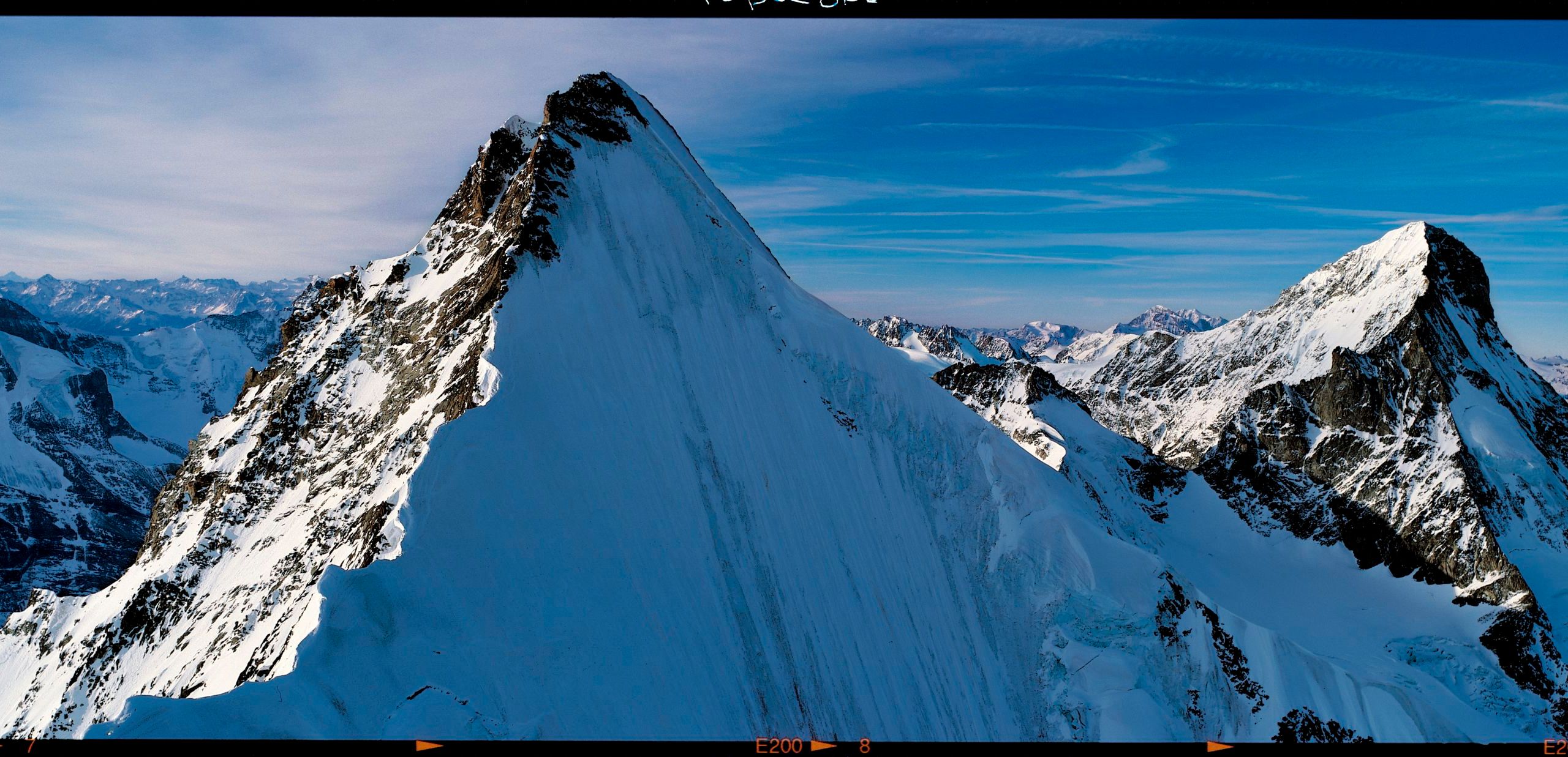 Aerial view of the Ober Gabelhorn, north face. The Dent Blanche in the background.