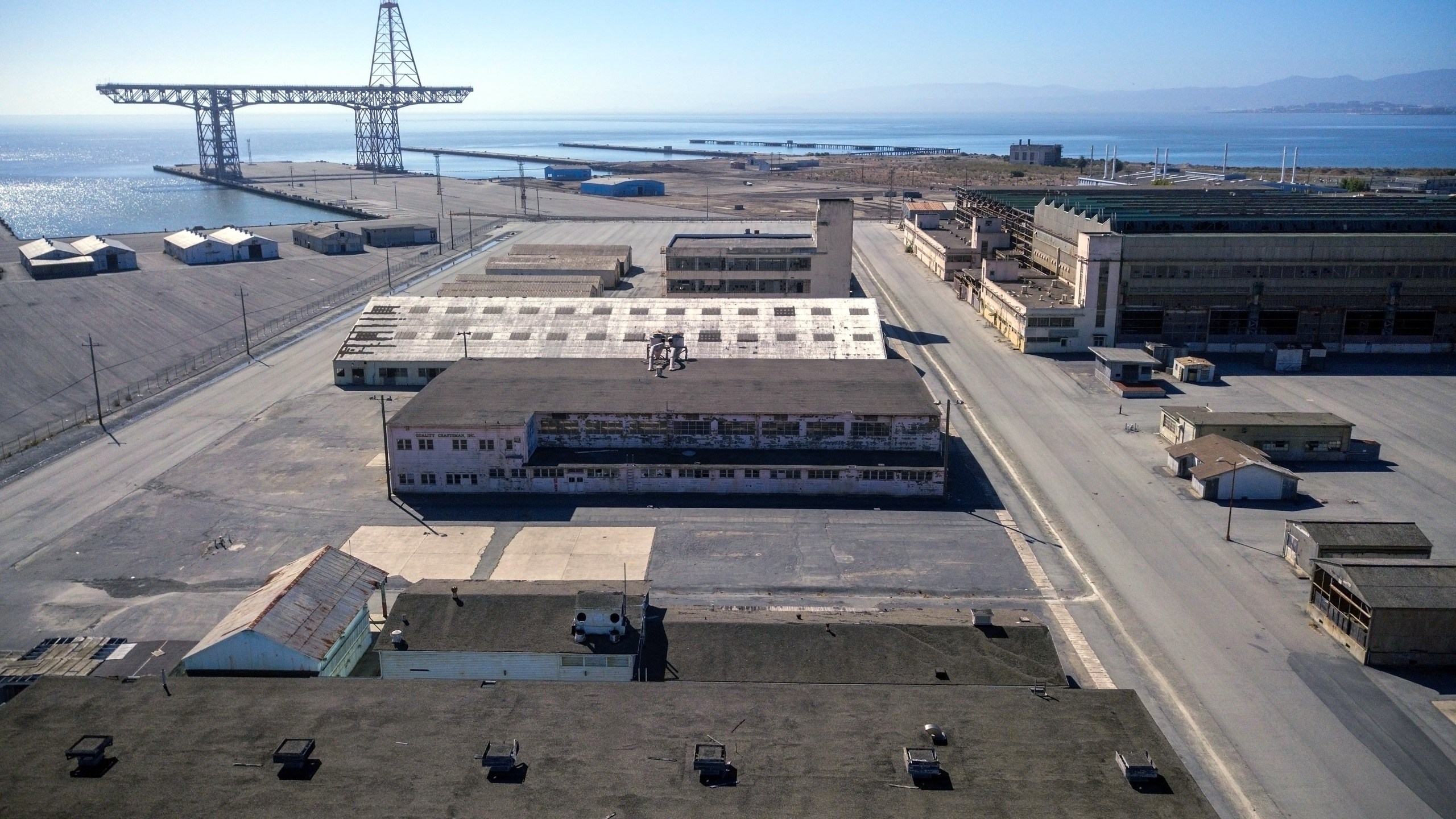 Aerial photos of Hunters Point Naval Shipyard showing Buildings 366 (white on left, middle) 351, above that on the right, and 411 (middle on the right) in Parcel G in San Francisco, Calif., on Tuesday, September 11, 2018