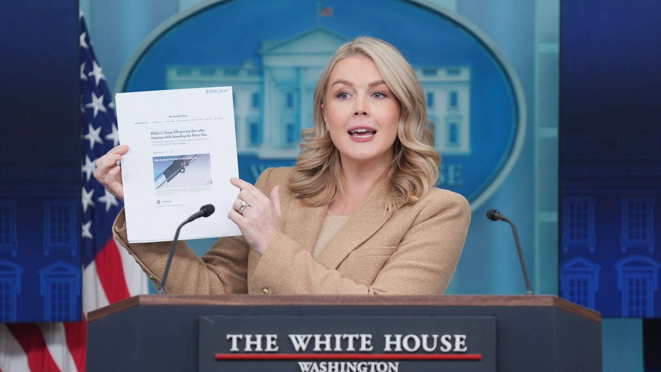 White House press secretary Karoline Leavitt speaks during a press briefing at the White House, Monday, Dec. 1, 2025, in Washington. (AP Photo/Evan Vucci)