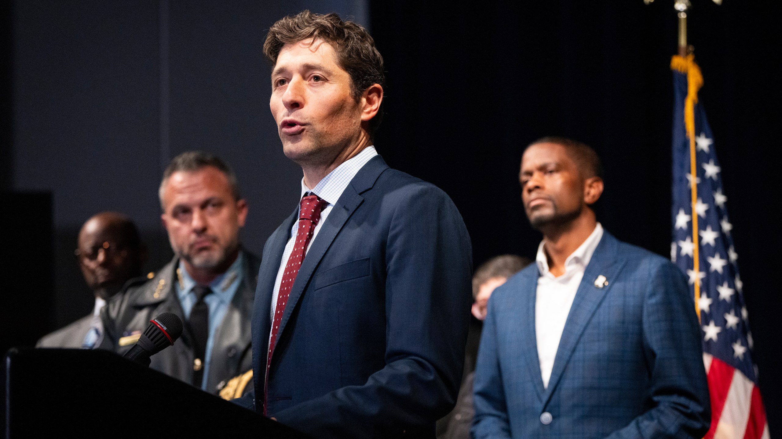 Minneapolis Mayor Jacob Frey speaks during a news conference addressing the media following reports that the Trump administration will be targeting Somali immigrants in the Twin Cities, at City Hall in Minneapolis, Tuesday, Dec. 2, 2025. (Leila Navidi/Star Tribune via AP)