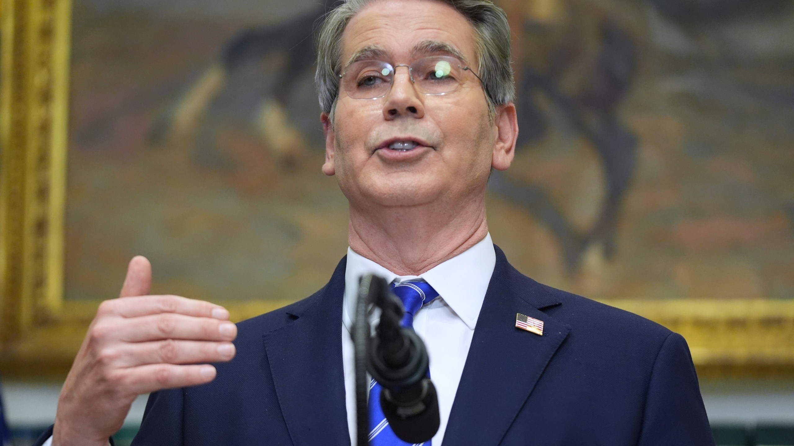 Treasury Secretary Scott Bessent speaks during an event on "Trump Accounts" for kids in the Roosevelt Room of the White House, Tuesday, Dec. 2, 2025, in Washington. (AP Photo/Evan Vucci)