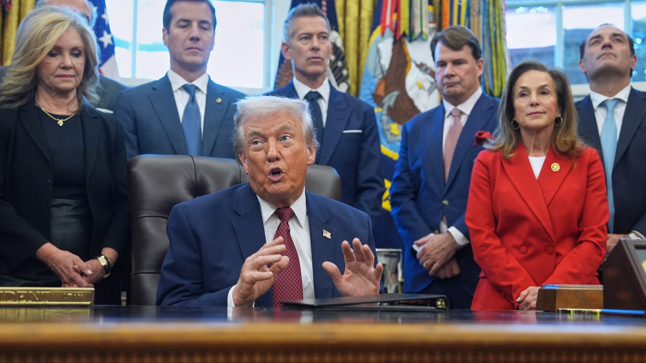 President Donald Trump speaks during an event on fuel economy standards in the Oval Office of the White House, Wednesday, Dec. 3, 2025, in Washington. (AP Photo/Evan Vucci)