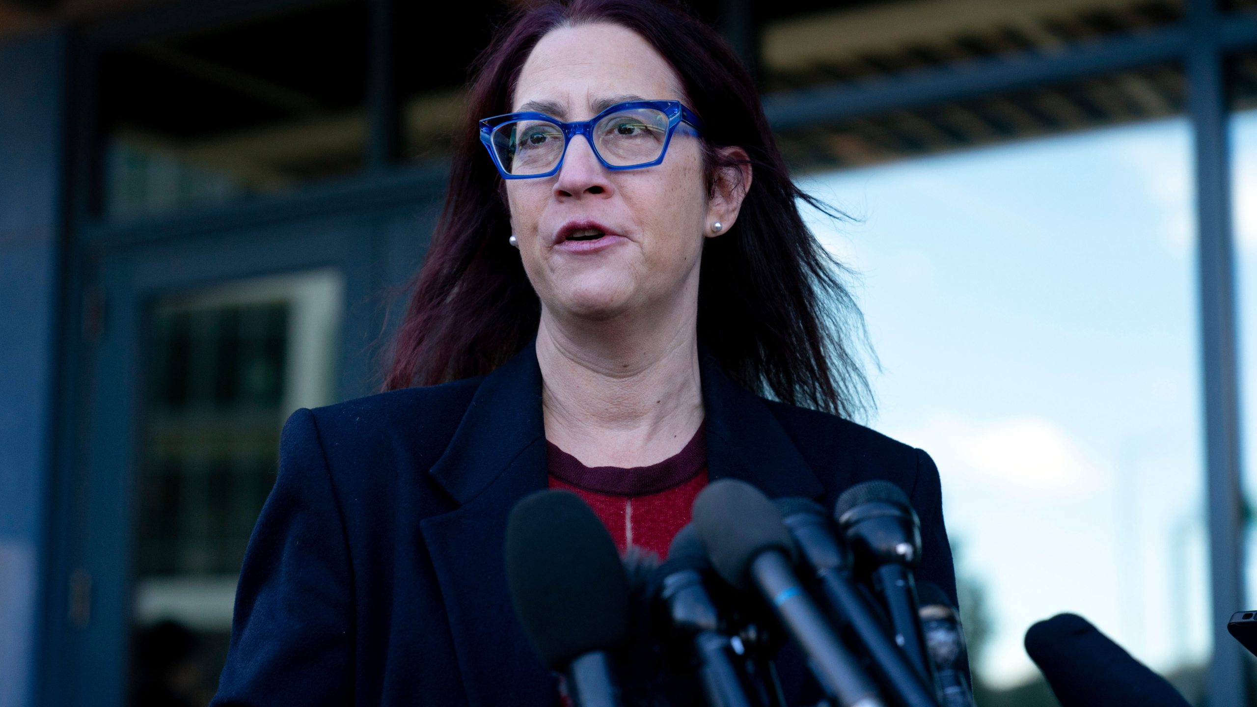FILE - Rep.-elect Laura Friedman, D-Calif, talks to reporters after attending new Congress member orientation, Tuesday, Nov. 12, 2024, on Capitol Hill in Washington. (AP Photo/Jose Luis Magana, File)