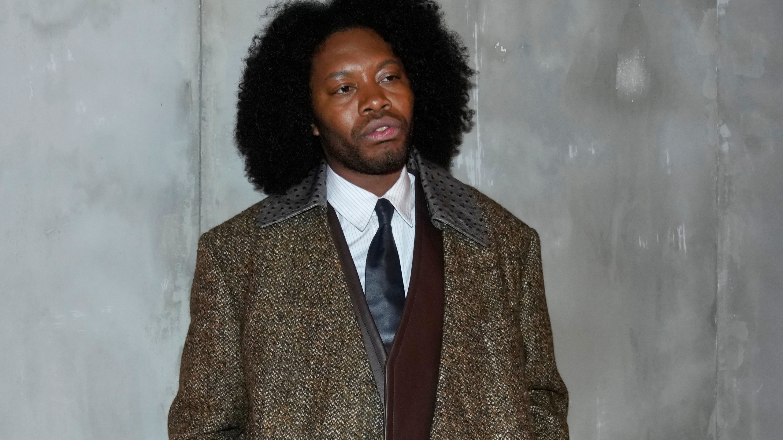 FILE - Jeremy O. Harris poses for photographers prior to the start of the Bottega Veneta women's Fall-Winter 2024-25 collection presented in Milan, Italy, Saturday, Feb. 24, 2024. (AP Photo/Luca Bruno, File)