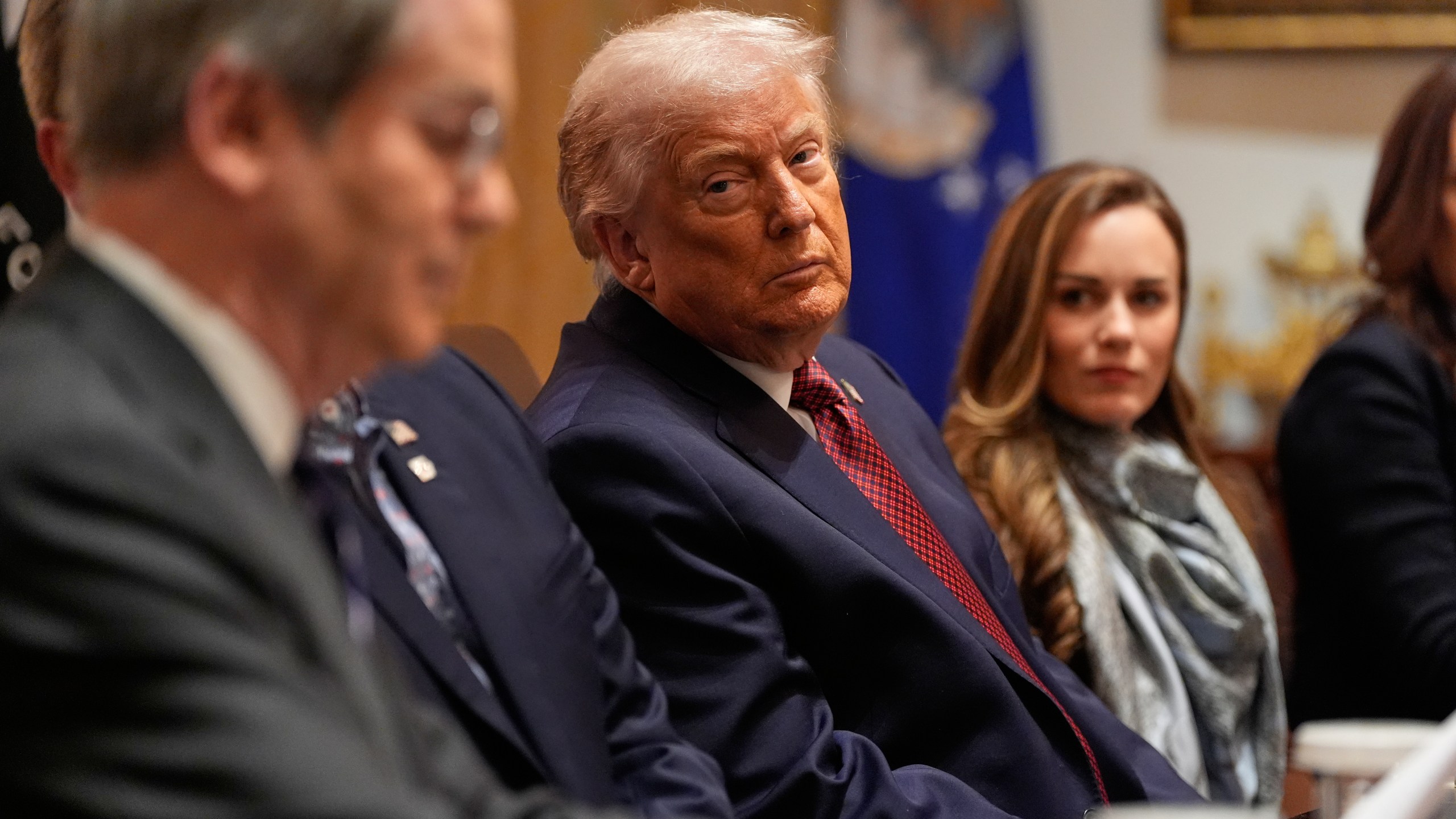 President Donald Trump speaks during a roundtable on farm subsidies in the Cabinet Room of the White House, Monday, Dec. 8, 2025, in Washington. (AP Photo/Alex Brandon)