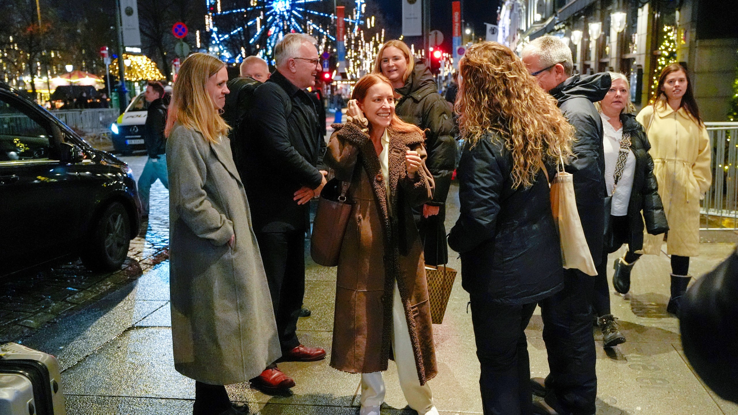 Ana Corina Sosa, center, daughter of Nobel peace prize laureate Maria Machados, arrives at the Grand Hotel in Oslo on Monday, Dec. 8, 2025. (Lise Aserud/NTB via AP)