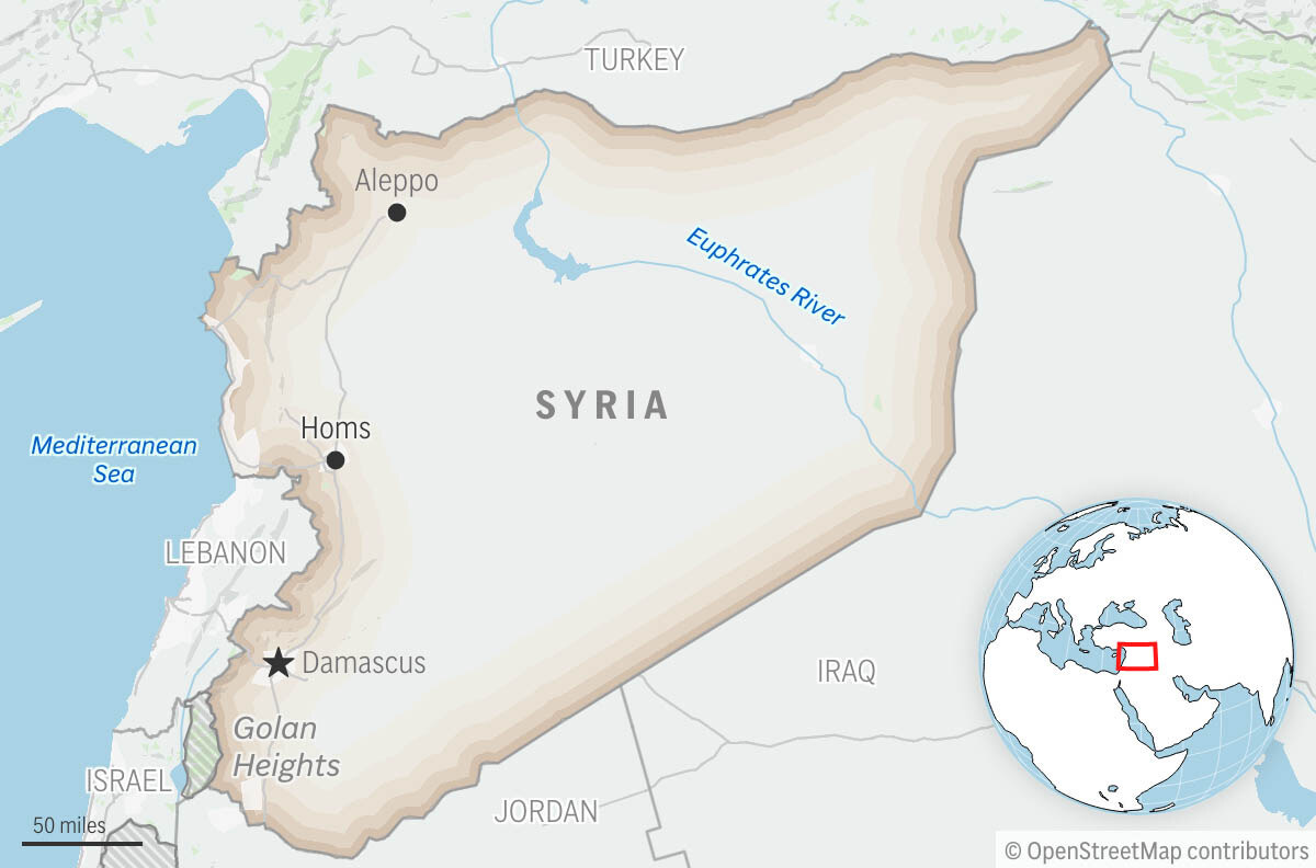 This is a locator map for Syria with its capital, Damascus. (AP Photo)