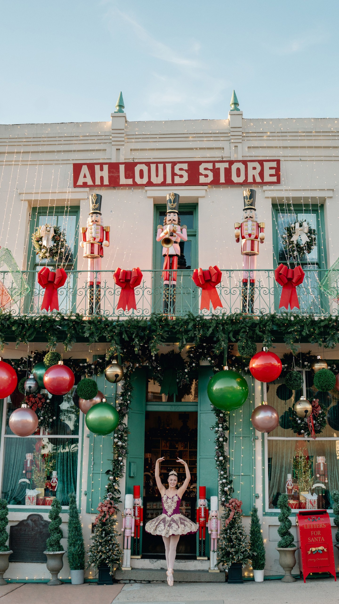 This photo provided by Ah Louis Store shows the store decorated for the holidays on Nov. 24, 2025 in San Luis Obispo, Calif. (Ah Louis Store via AP)
