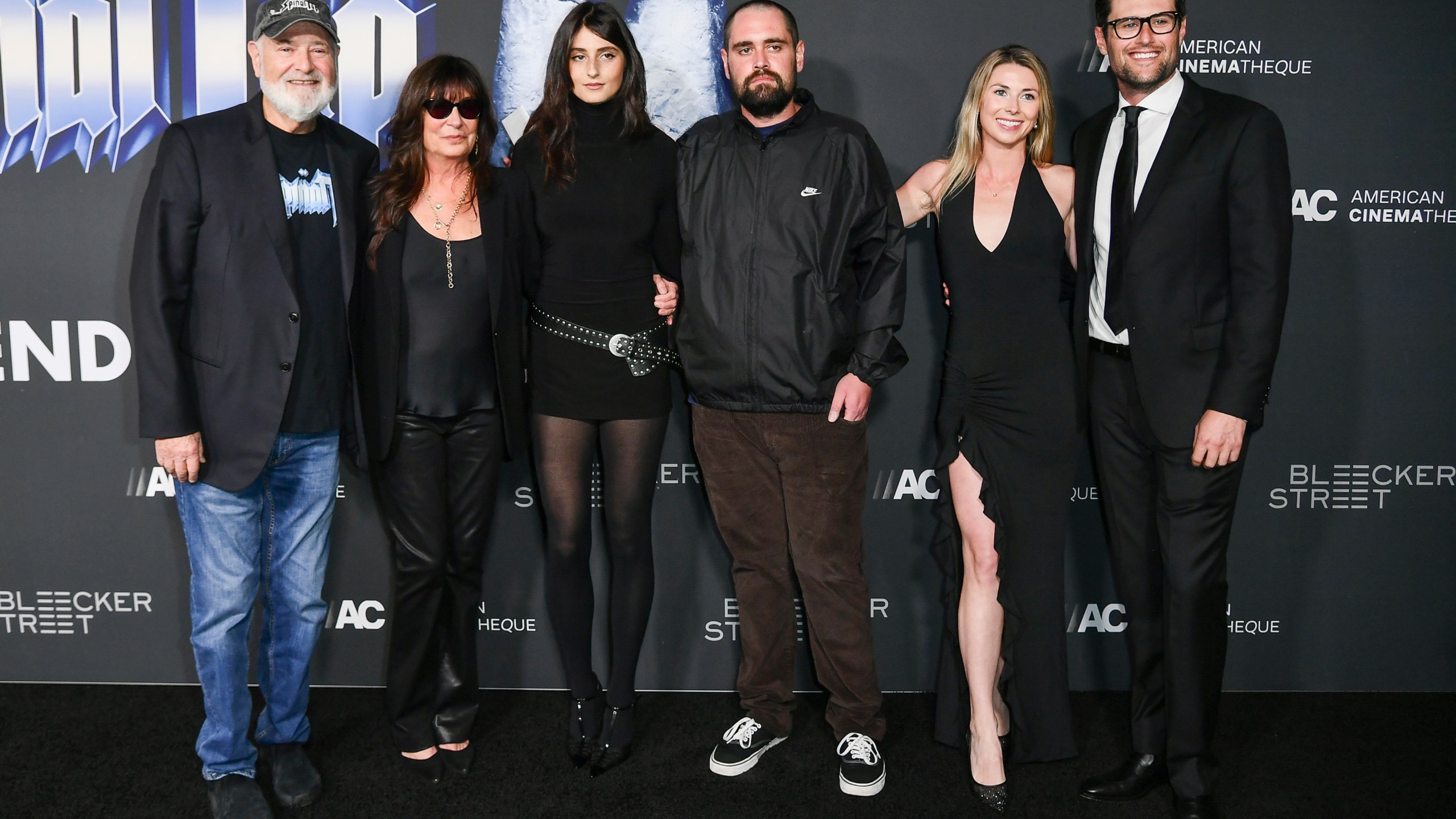 Rob Reiner, from left, Michele Singer Reiner, Romy Reiner, Nick Reiner, Maria Gilfillan, and Jake Reiner arrive at the premiere of "Spinal Tap II: The End Continues" on Tuesday, Sept. 9, 2025, at The Egyptian Theatre Hollywood in Los Angeles. (Photo by Richard Shotwell/Invision/AP)