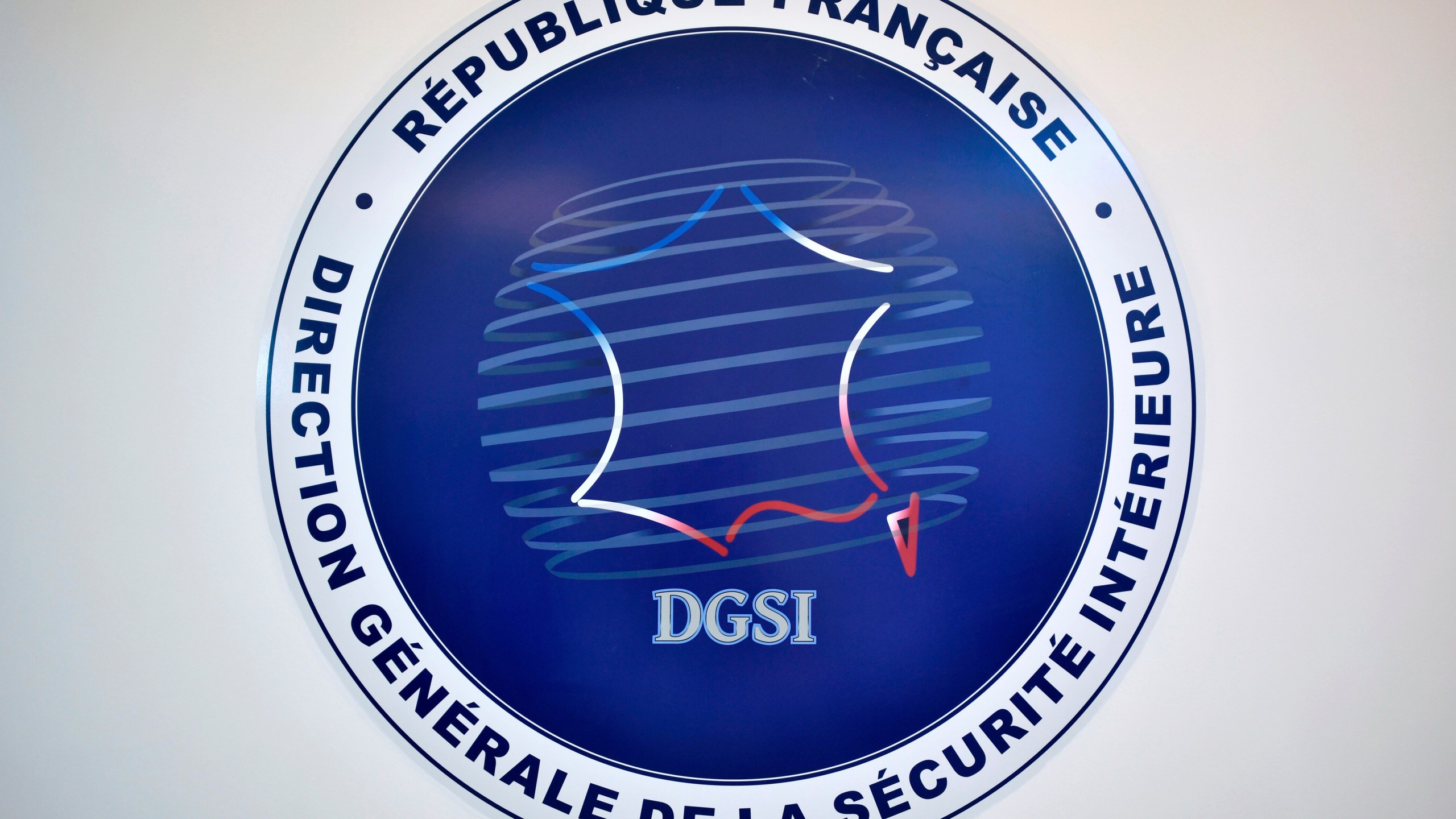 FILE - The logo of the French General Directorate for Internal Security (DGSI) is pictured in Paris, Monday Aug. 31, 2020. .(Stephane de Sakutin, Pool photo via AP, File)