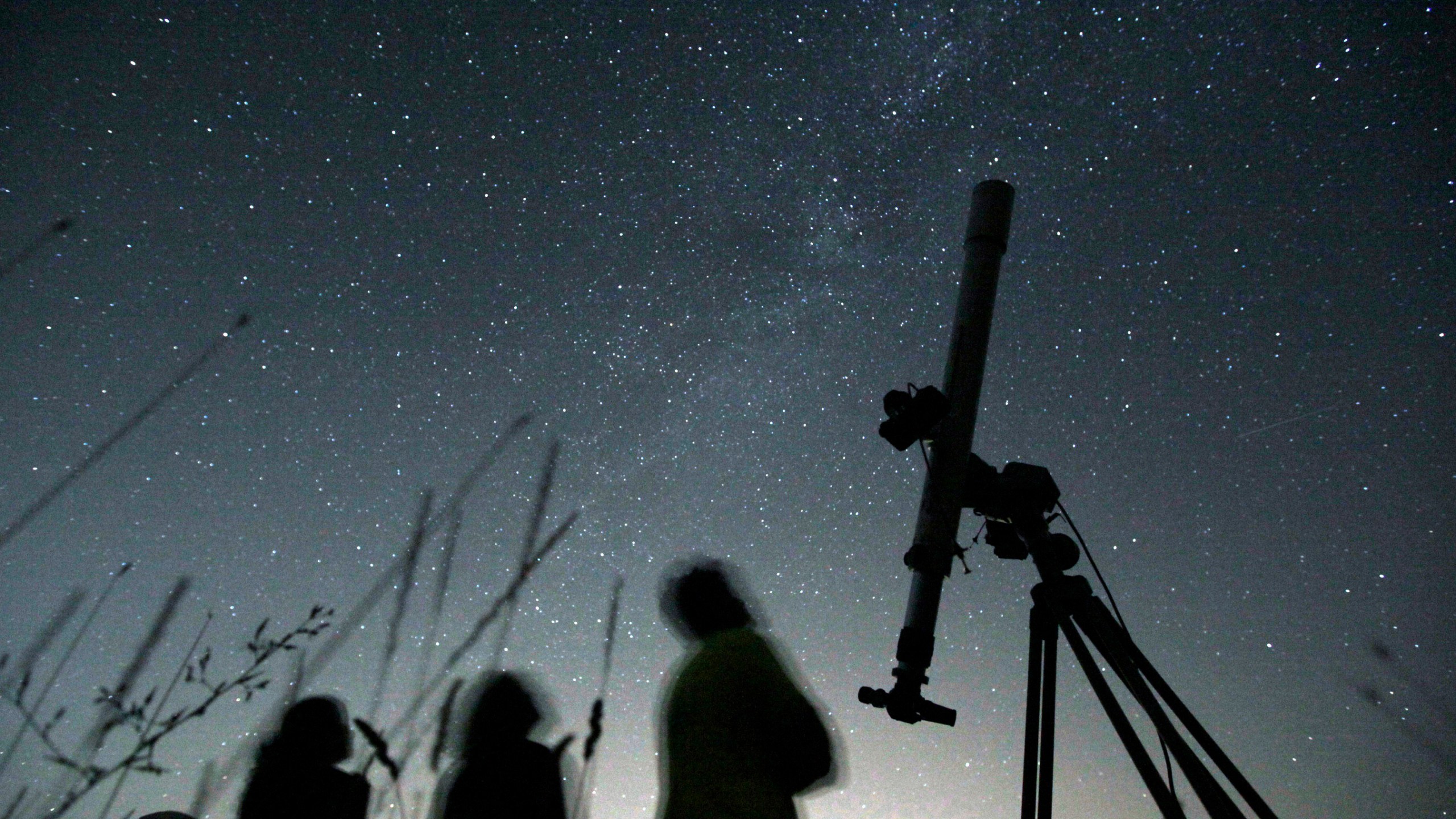 FILE - People look up to the sky from an observatory near the village of Avren, Bulgaria, Aug. 12, 2009. (AP Photo/Petar Petrov, File)