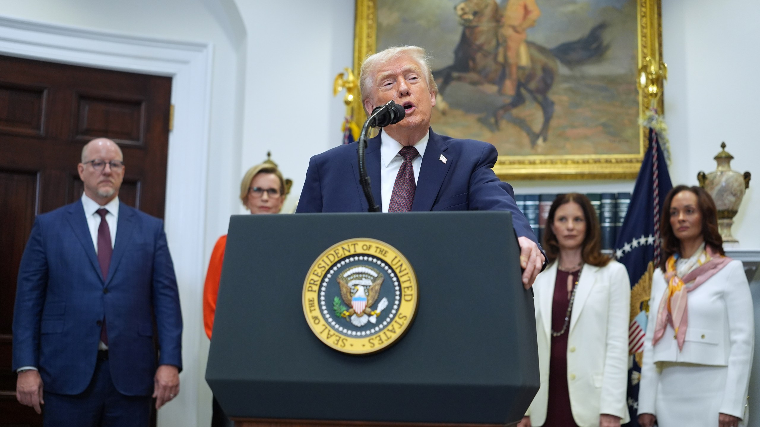 President Donald Trump speaks during an event on prescription drug prices in the Roosevelt Room of the White House, Friday, Dec. 19, 2025, in Washington. (AP Photo/Evan Vucci)