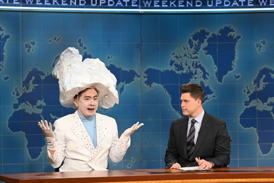 Bowen Yang as 'The Iceberg That Sank The Titanic' and Colin Jost on SNL