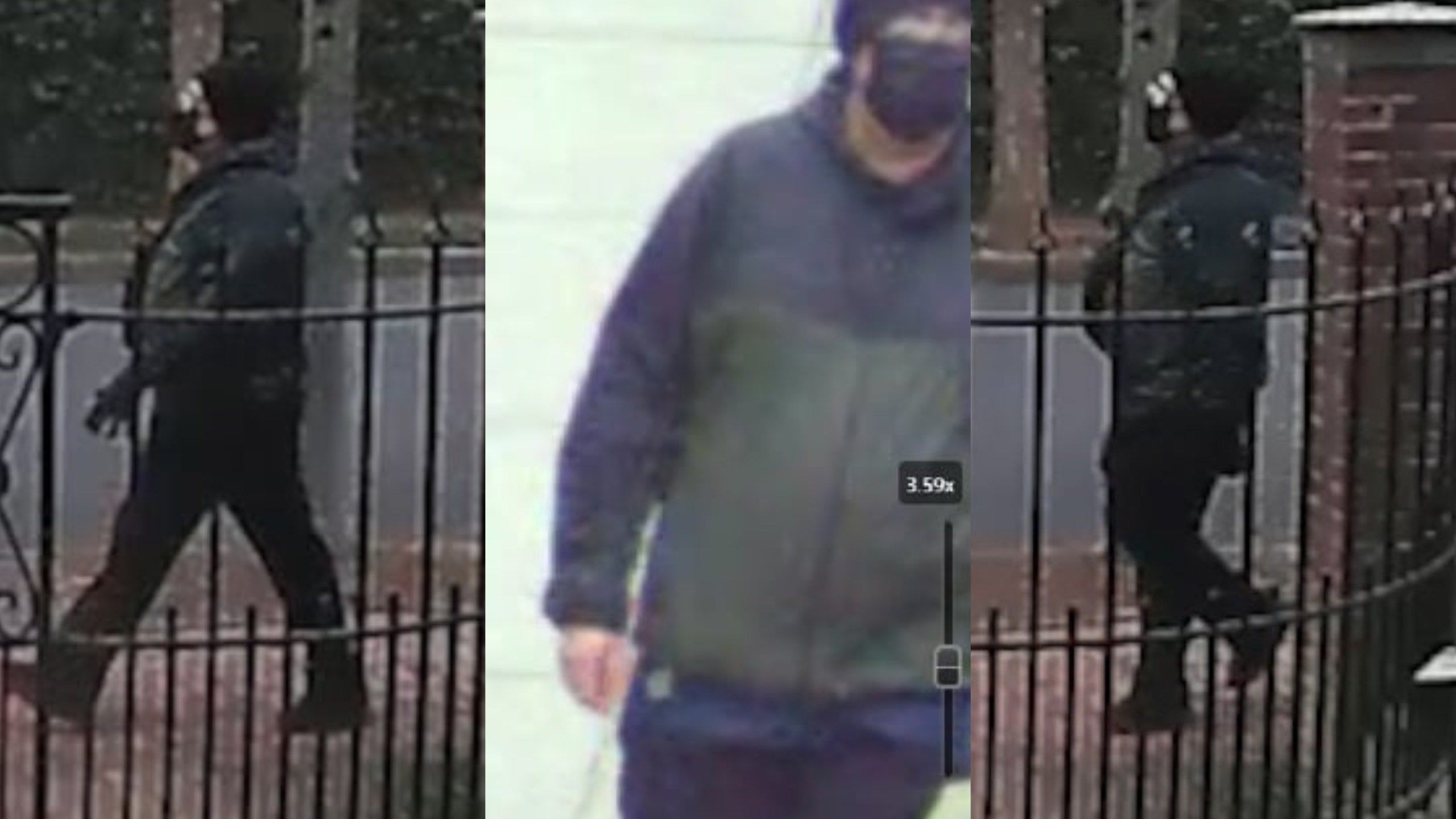 A composite of pictures of a man wearing a hat and face mask