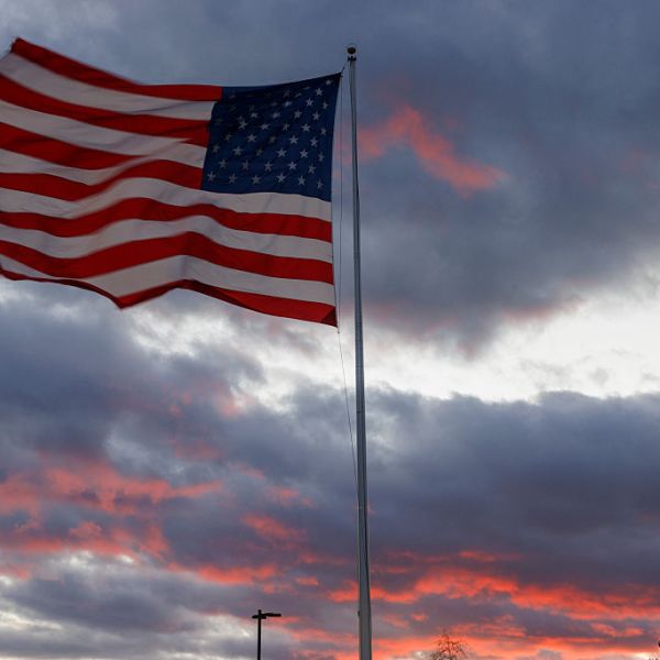 US flag blowing in the wind