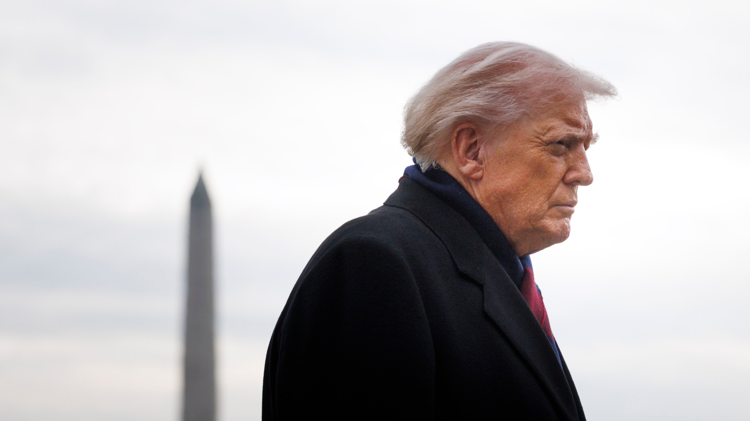 close-up of President Trump in front of Washington Monument