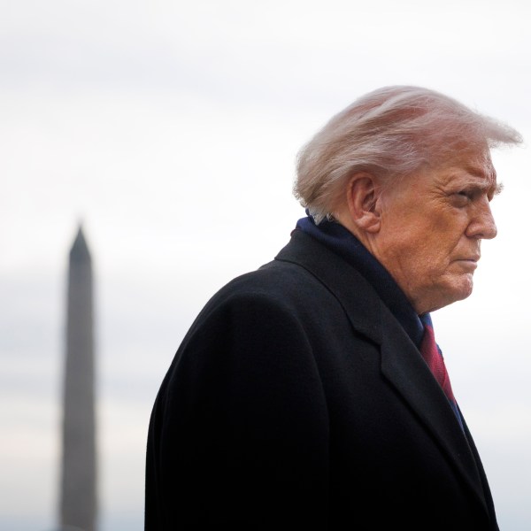 close-up of President Trump in front of Washington Monument