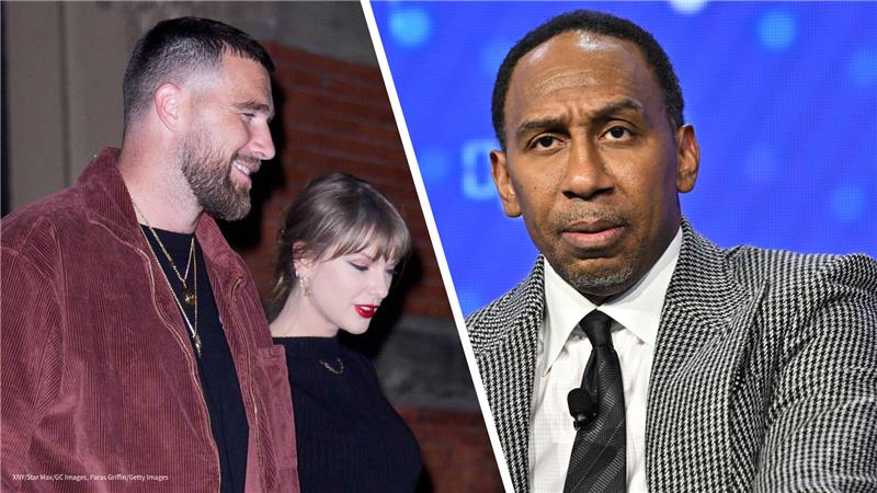 Travis Kelce, Taylor Swift and Stephen A. Smith side by side