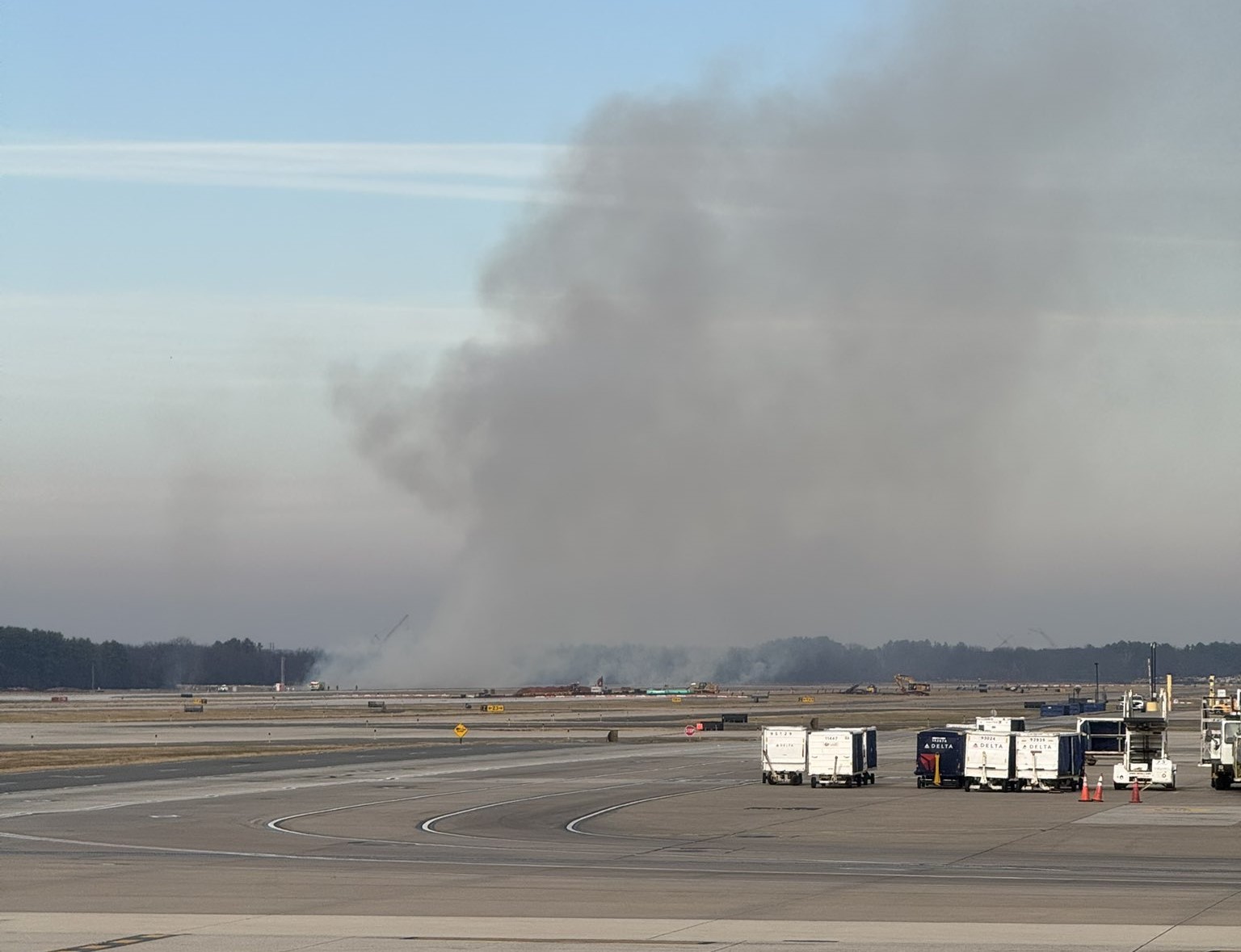 Gray smoke from an airplane