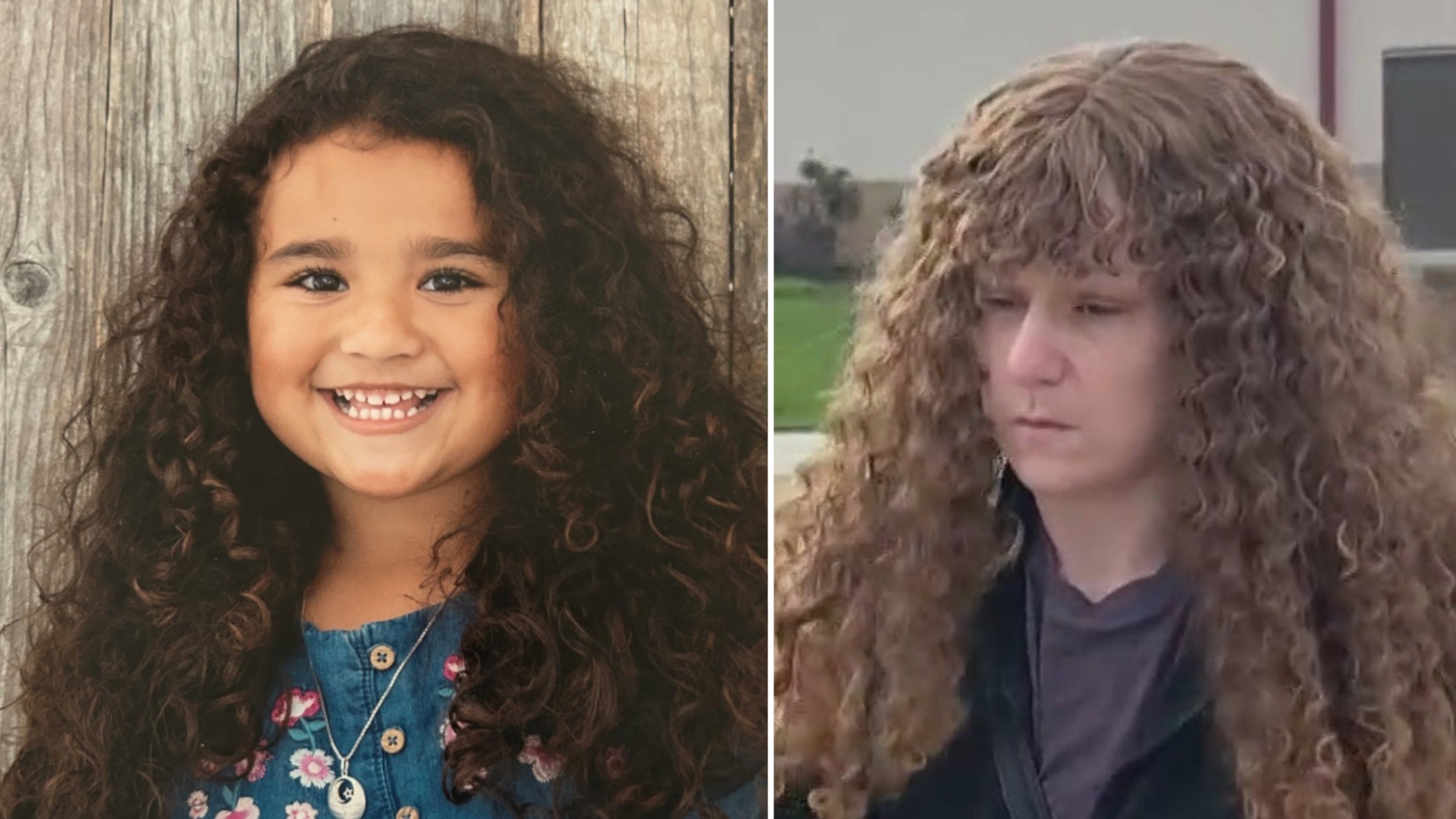 composite photos of Melodee Buzzard smiling for the camera and Ashlee Buzzard leaving court