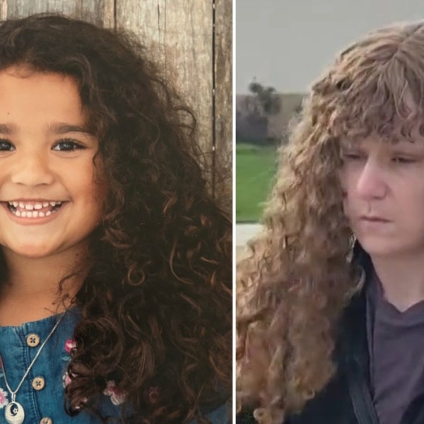 composite photos of Melodee Buzzard smiling for the camera and Ashlee Buzzard leaving court