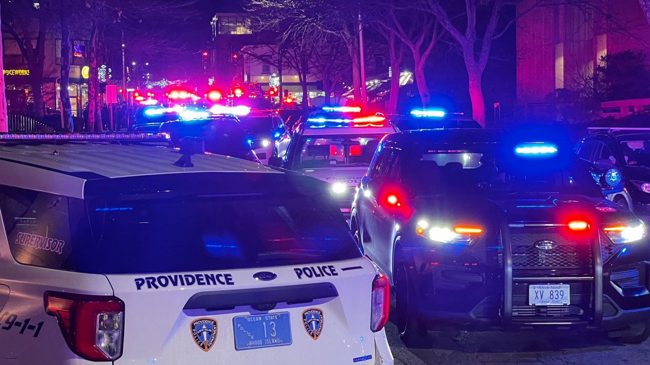 Emergency vehicles at the scene of a reported active shooter situation at Brown University in Providence, R.I.
