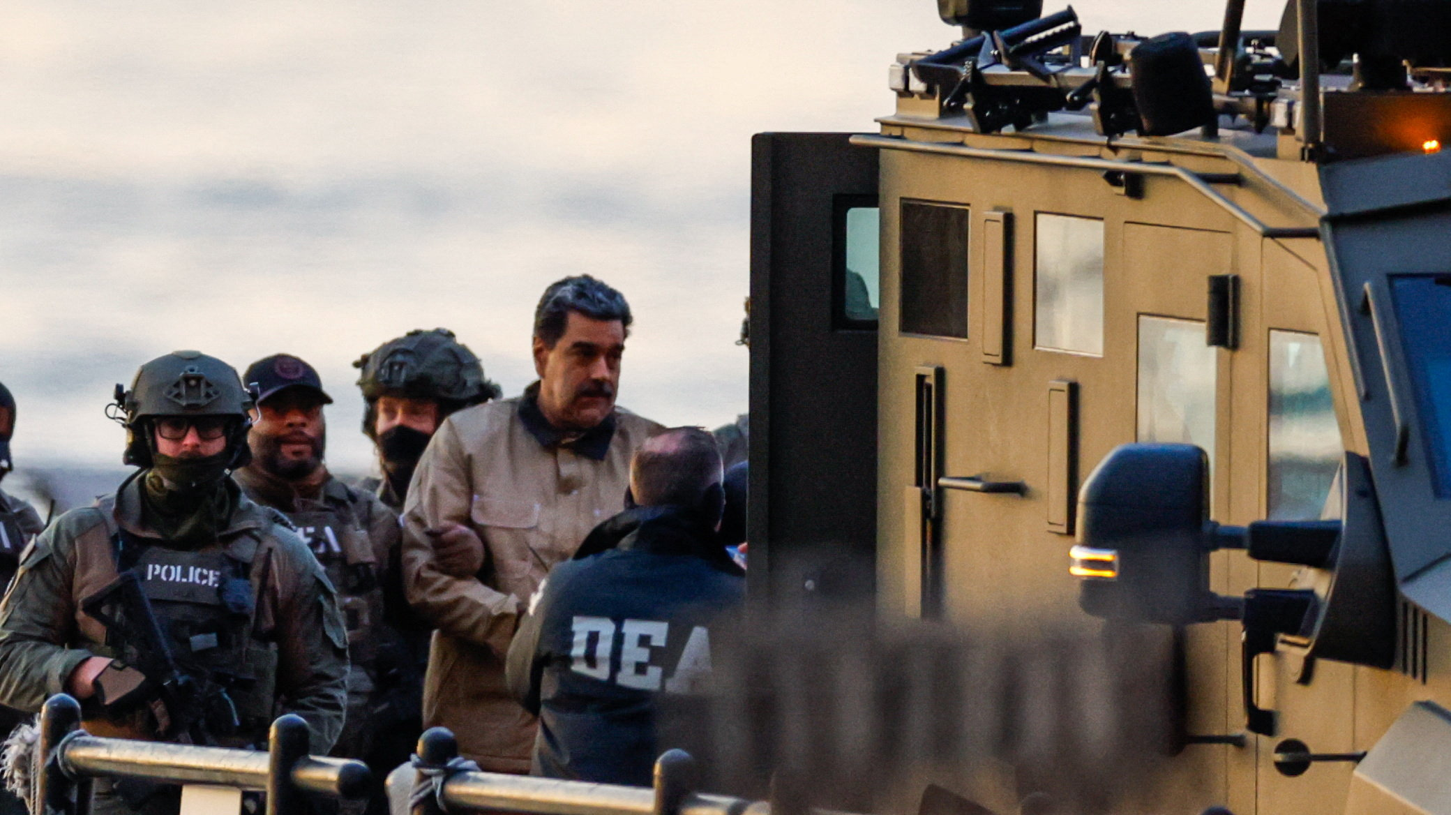 Captured Venezuelan President Nicolas Maduro arrives at the Downtown Manhattan Heliport, as he heads towards the Daniel Patrick Manhattan United States Courthouse for an initial appearance to face U.S. federal charges including narco-terrorism, conspiracy, drug trafficking, money laundering and others in New York City, U.S., January 5, 2026.