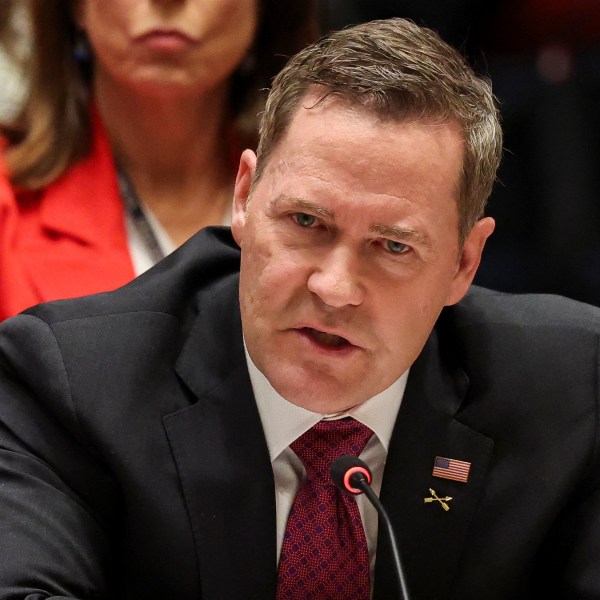 Mike Waltz speaks into a UN microphone