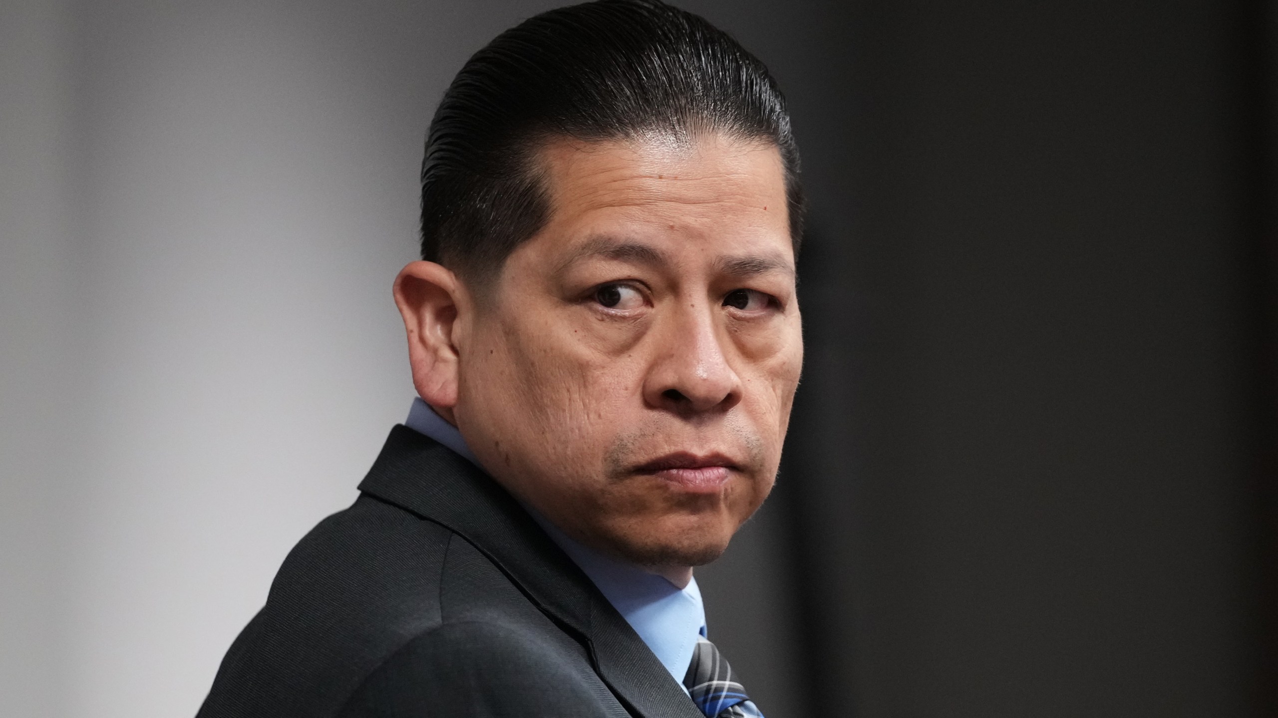 Former Uvalde school district police officer Adrian Gonzales arrives in the courtroom at the Nueces County Courthouse in Corpus Christi, Texas, Tuesday, Jan. 6, 2026. (AP Photo/Eric Gay, Pool)