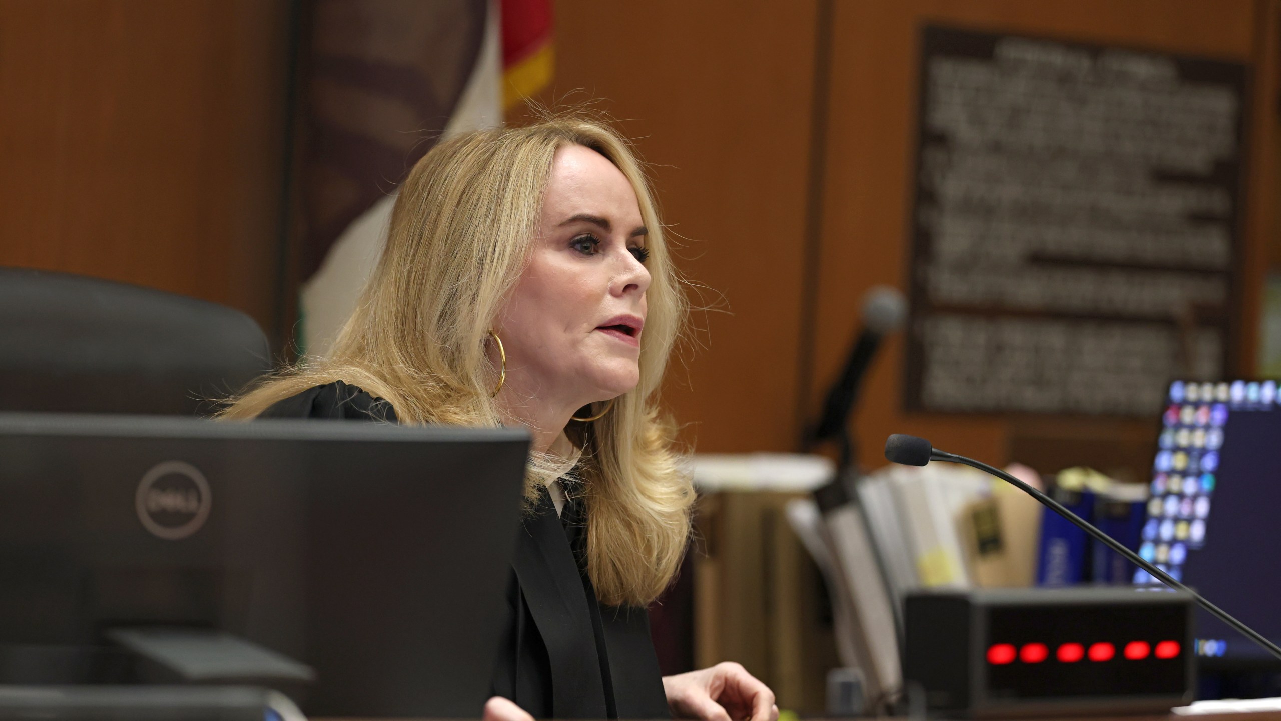 Judge Theresa R. McGonigle presides over the arraignment for Nick Reiner on murder charges for the deaths of his parents, Rob and Michele Reiner, Wednesday, Jan. 7, 2026, in Los Angeles. (Eric Thayer/Los Angeles Times via AP, Pool)
