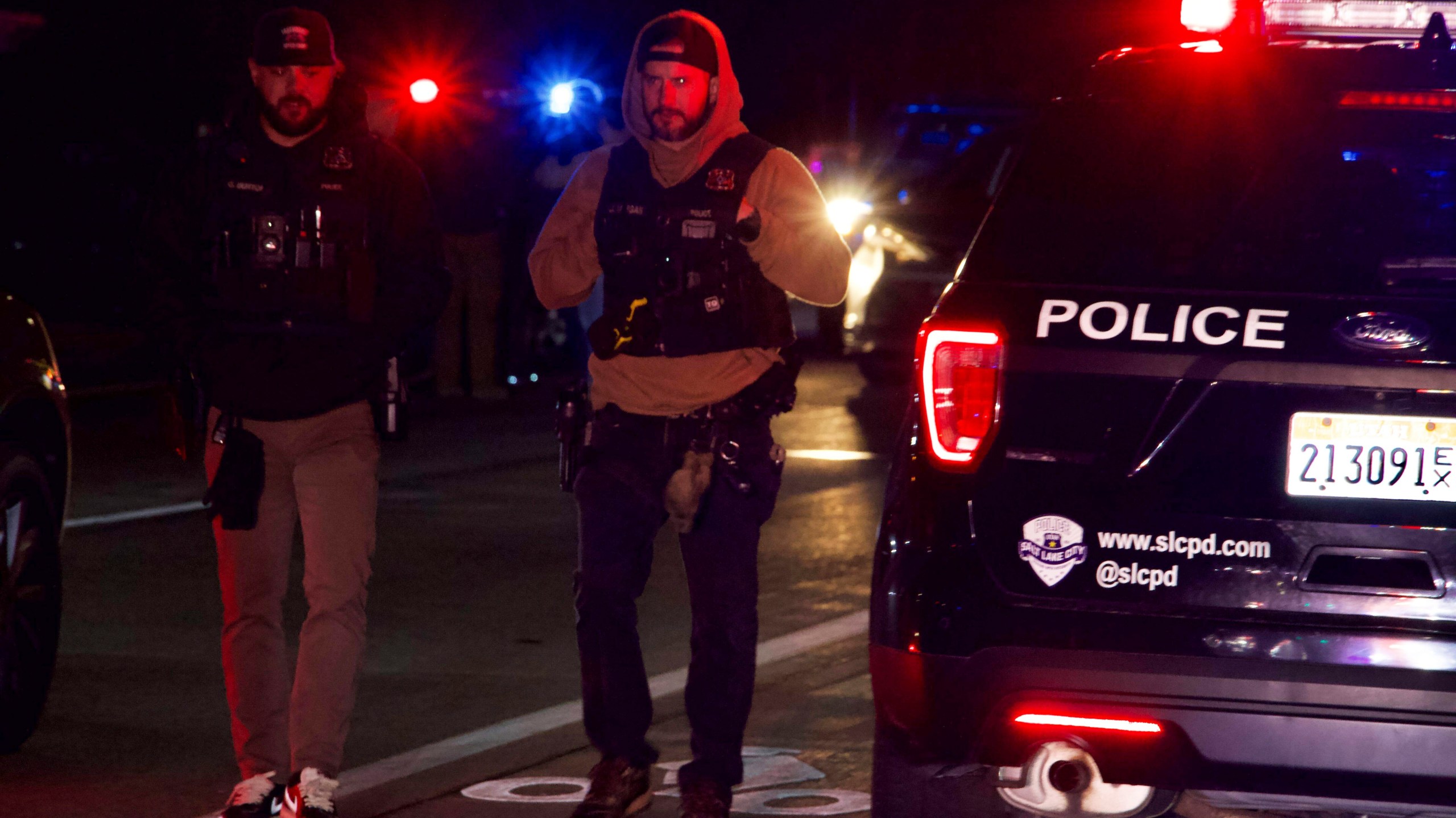 Police respond to a fatal shooting in a parking lot of The Church of Jesus Christ of Latter-day Saints in Salt Lake City on Wednesday, Jan. 7, 2026. (AP Photo/Hannah Schoenbaum)