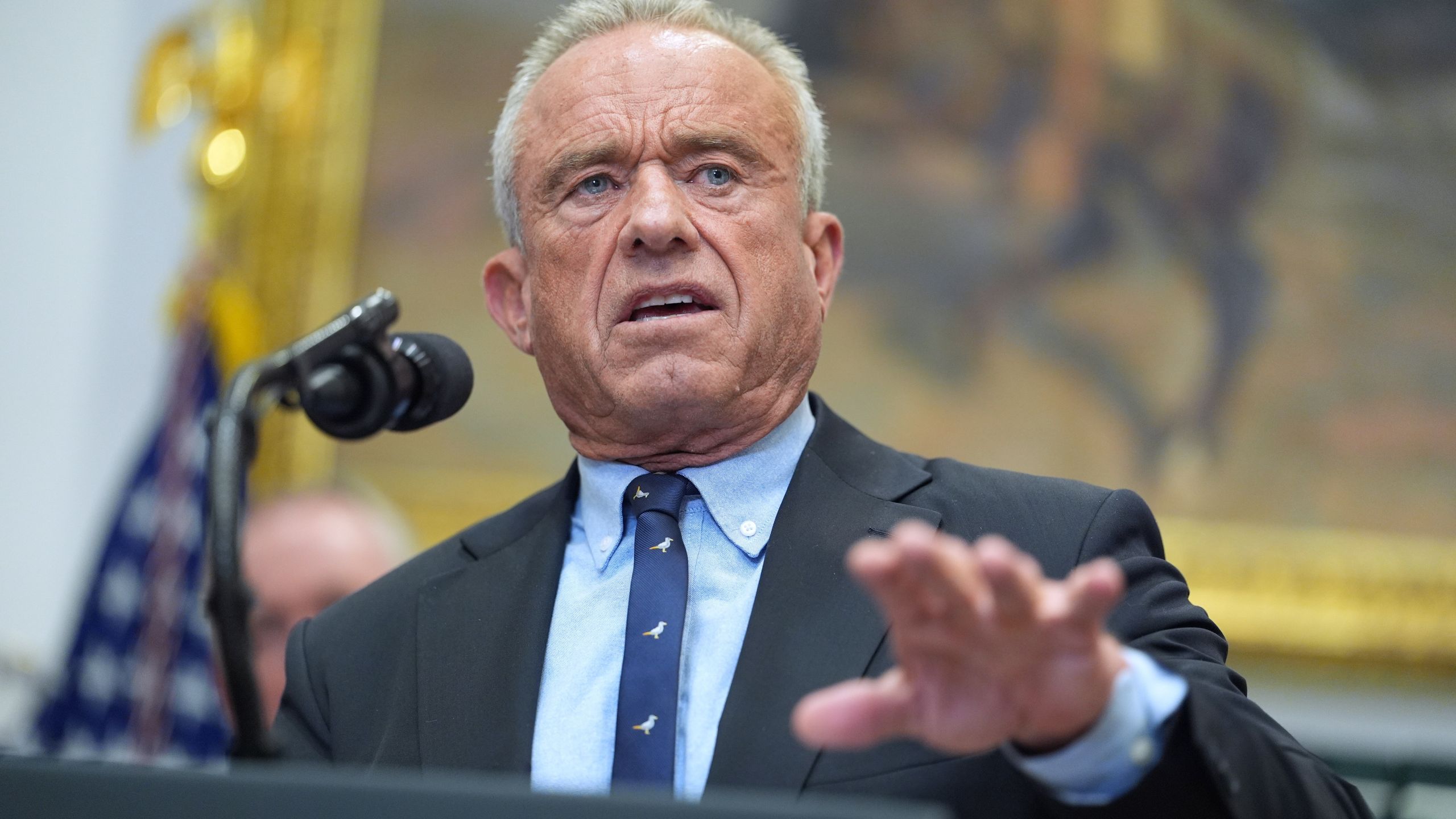 Secretary of Health and Human Services, Robert F. Kennedy, Jr., speaks during an event on prescription drug prices in the Roosevelt Room of the White House, Friday, Dec. 19, 2025, in Washington. (AP Photo/Evan Vucci)