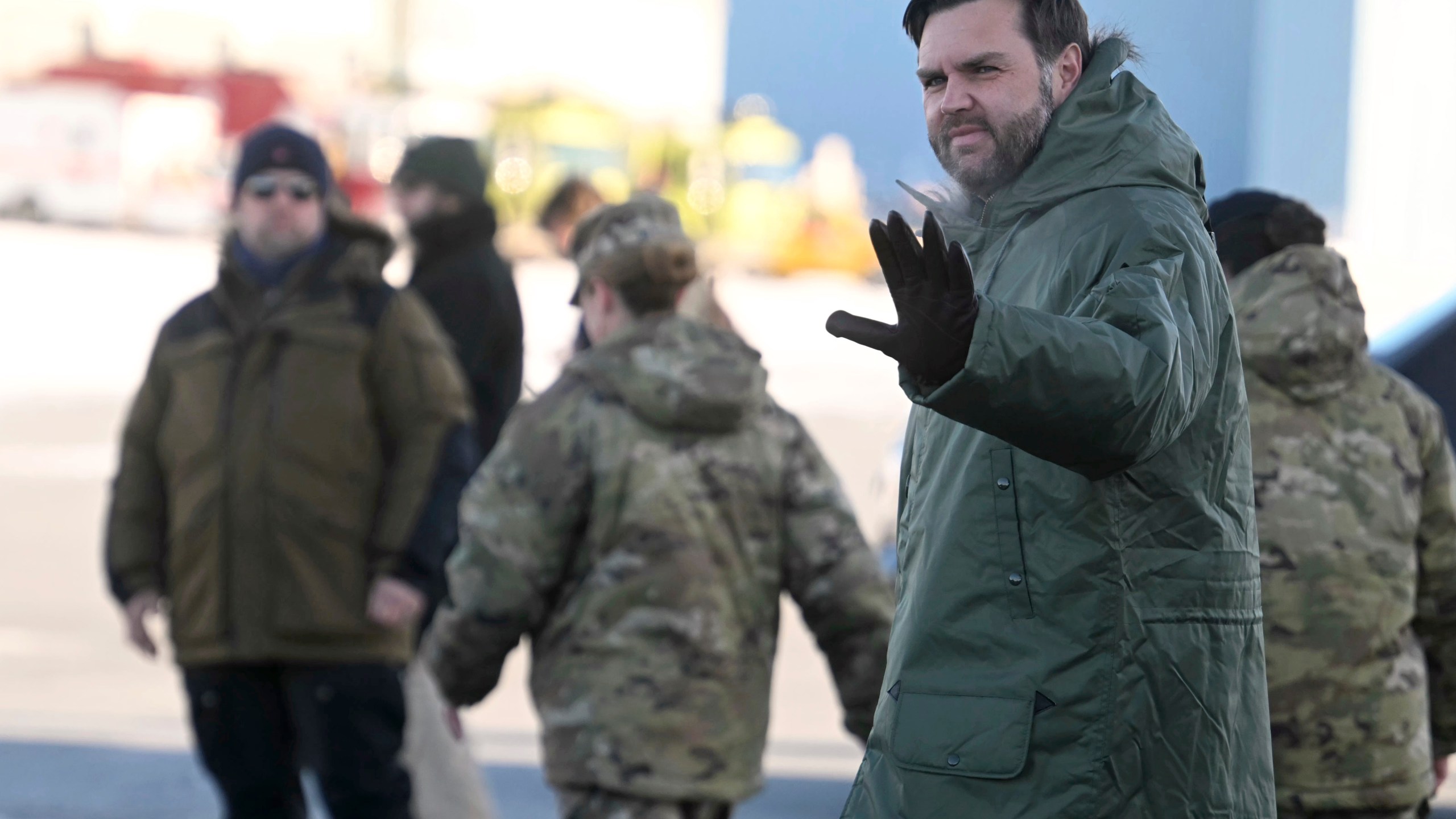 FILE - Vice President JD Vance arrives at Pituffik Space Base in Greenland, March 28, 2025. (Jim Watson/Pool via AP, File)
