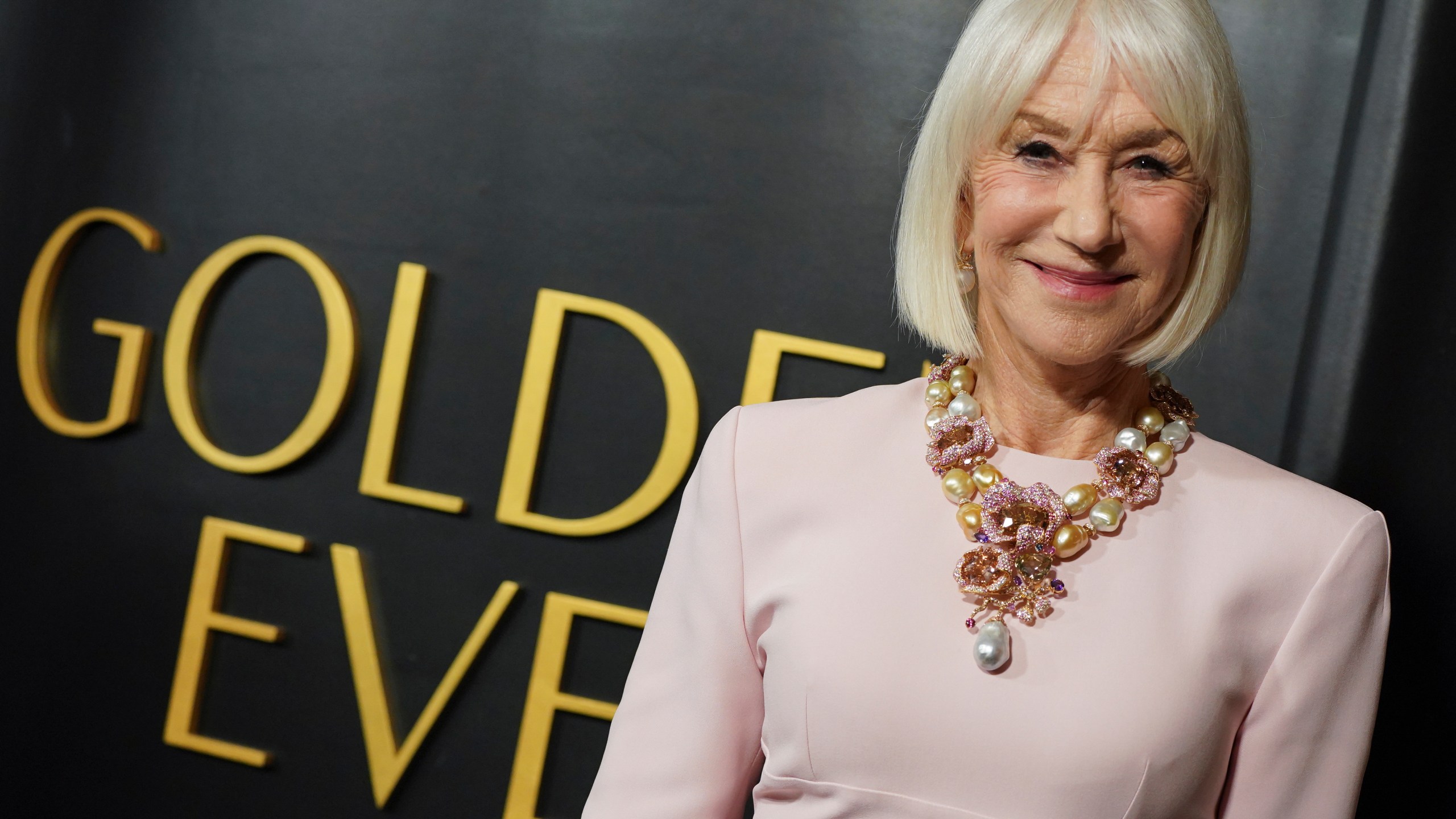 Helen Mirren arrives at the Golden Globes Golden Eve on Tuesday, Jan. 6, 2026, at The Beverly Hilton Hotel, in Beverly Hills, Calif. (Photo by Jordan Strauss/Invision/AP)