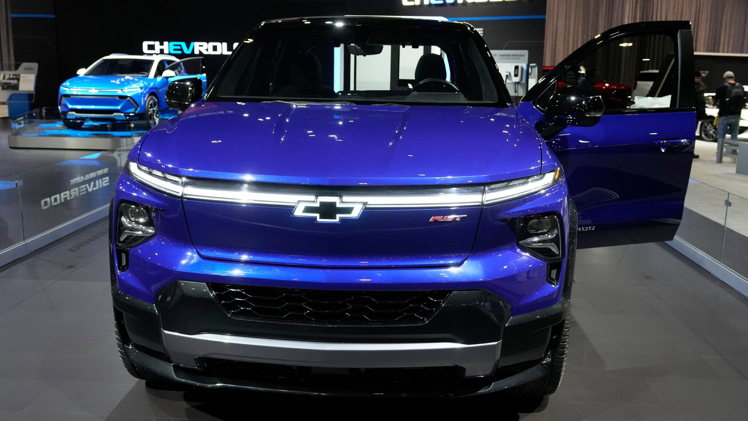 FILE - The 2024 Chevrolet Silverado EV sits on display at the Chicago Auto Show, Thursday, Feb. 9, 2023, in Chicago. (AP Photo/Charles Rex Arbogast, File)