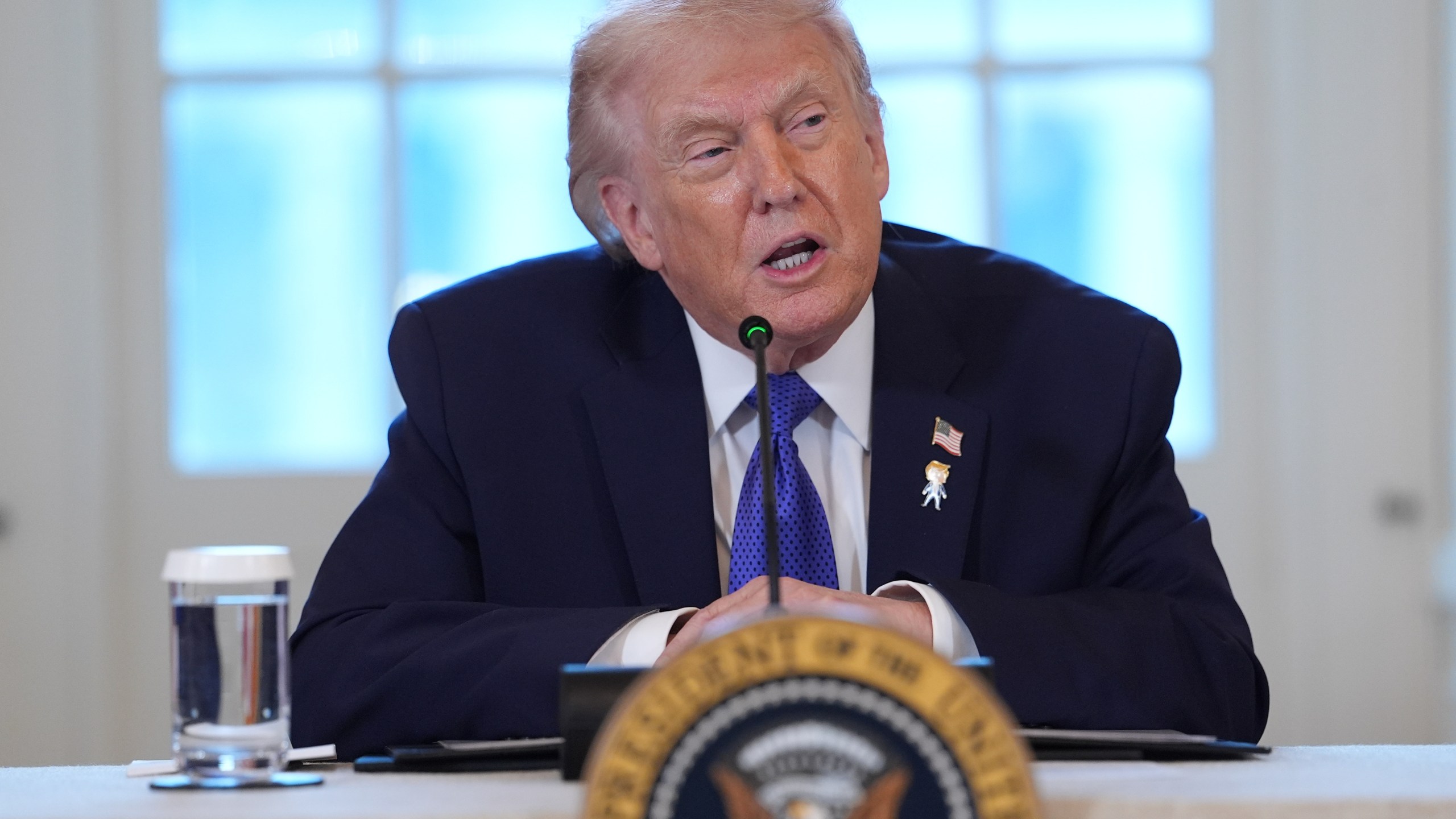 President Donald Trump speaks during a meeting with oil executives in the East Room of the White House, Friday, Jan. 9, 2026, in Washington. (AP Photo/Evan Vucci)