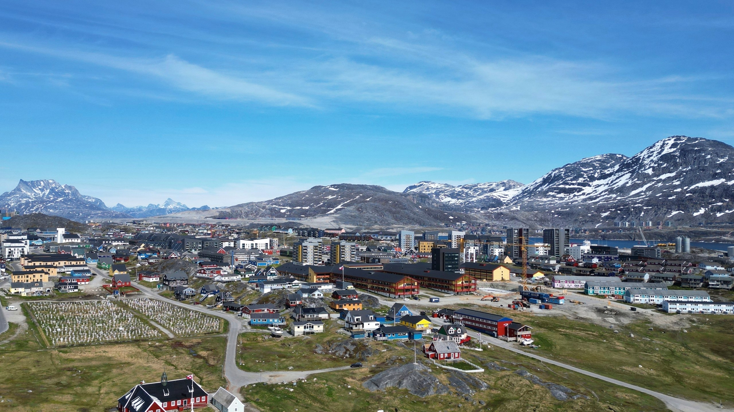 FILE - A view of houses in Nuuk, Greenland, June 22, 2025. (AP Photo/Kwiyeon Ha, File)