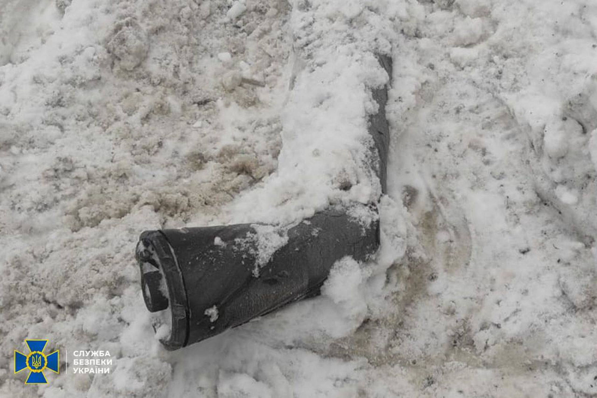 This photo provided by the Ukrainian Security Service on Friday, Jan. 9, 2026, shows a fragment believed to be a part of a Russian Oreshnik intermediate range hypersonic ballistic missile that hit the Lviv region. (Ukrainian Security Service via AP)