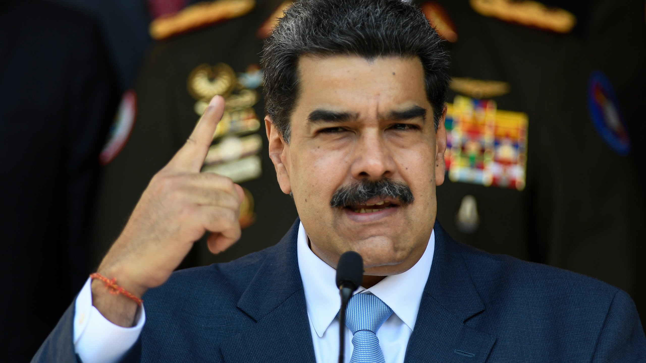 FILE - In this March 12, 2020, file photo, Venezuelan President Nicolas Maduro gives a press conference at the Miraflores presidential palace in Caracas, Venezuela. (AP Photo/Matias Delacroix, File)