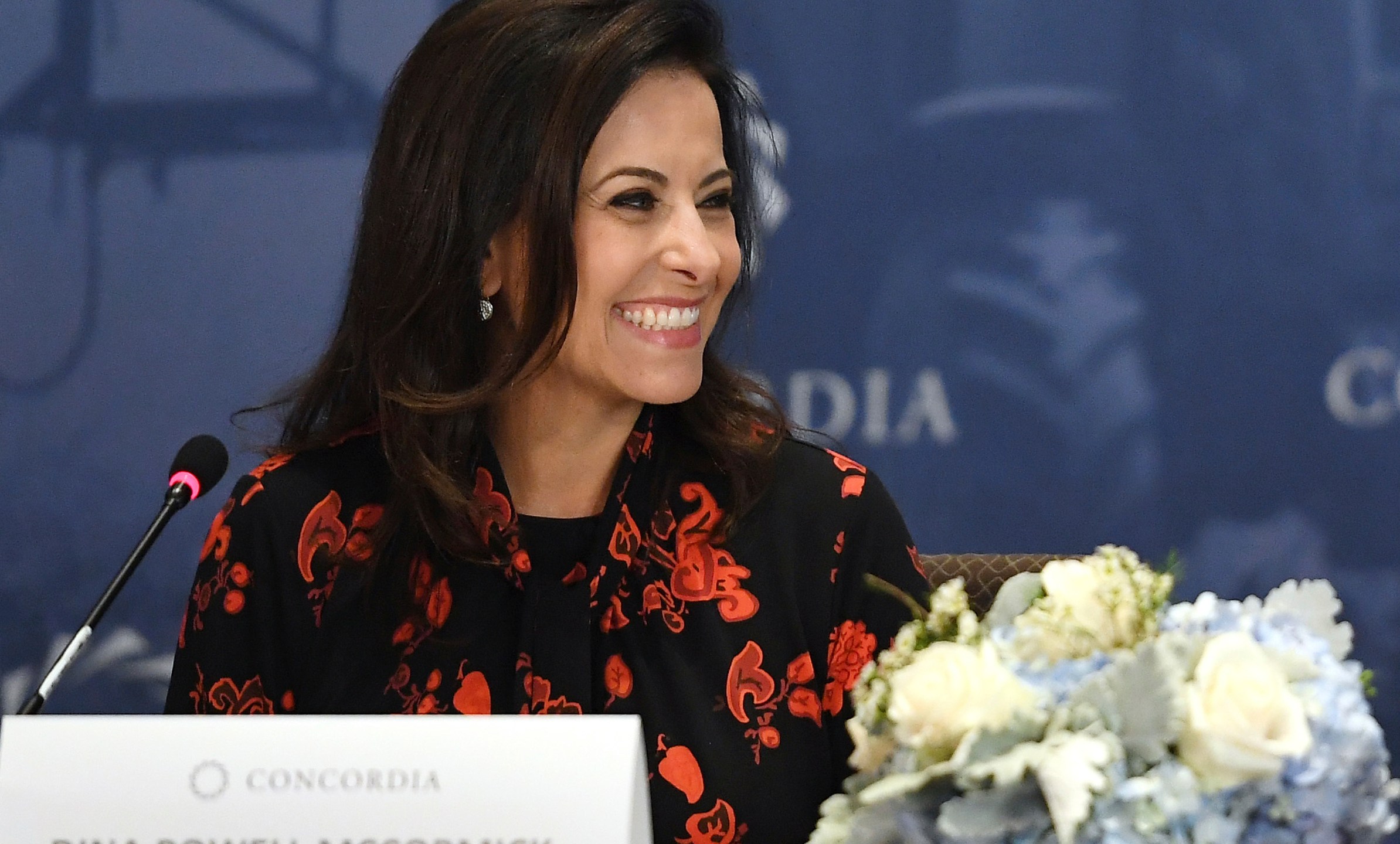 FILE Former counselor to the President of the United States Dina Powell McCormick smiles during the Women's Global Development and Prosperity (W-GDP) Initiative Roundtable, Sept. 23, 2019, in New York. (AP Photo/Sarah Stier, File)