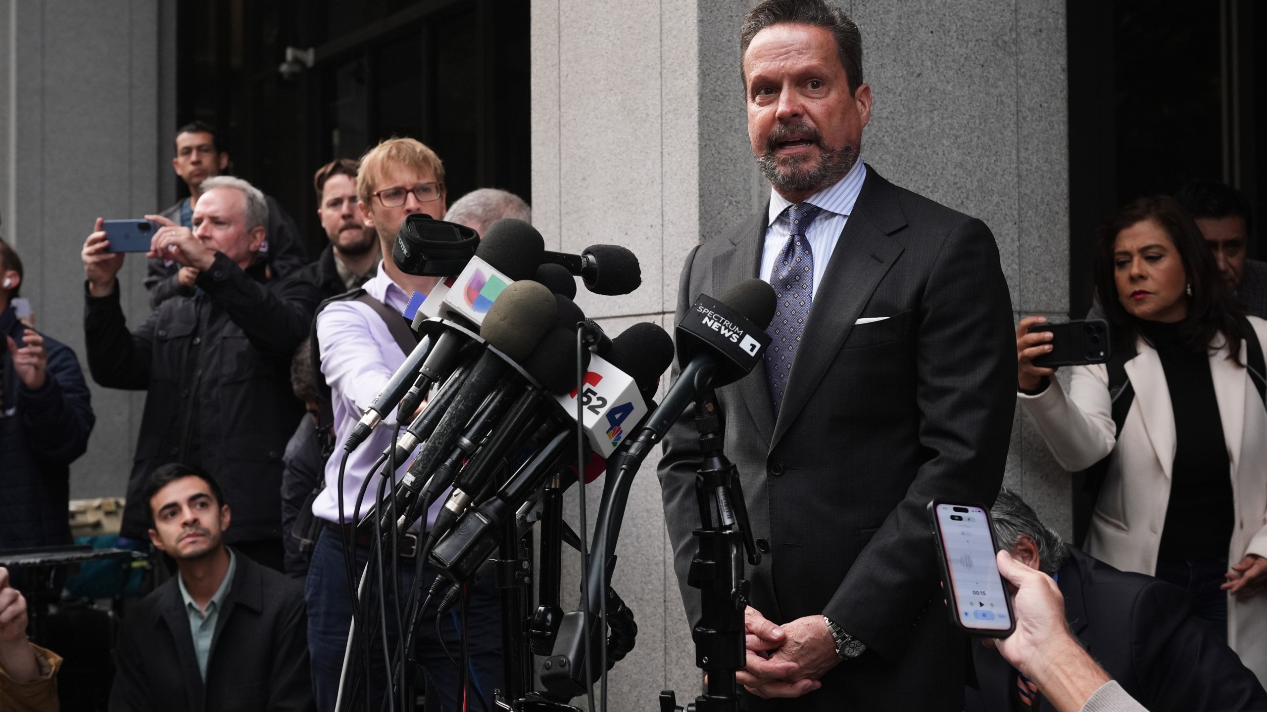 Alan Jackson, the attorney for Nick Reiner, speaks after appearing in court to defend Reiner on murder charges for the killing of his parents Rob and Michele Reiner.