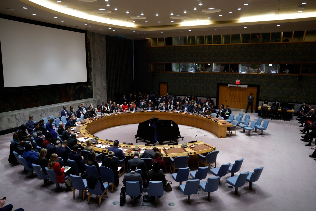 Members of the United Nations Security Council take their seats