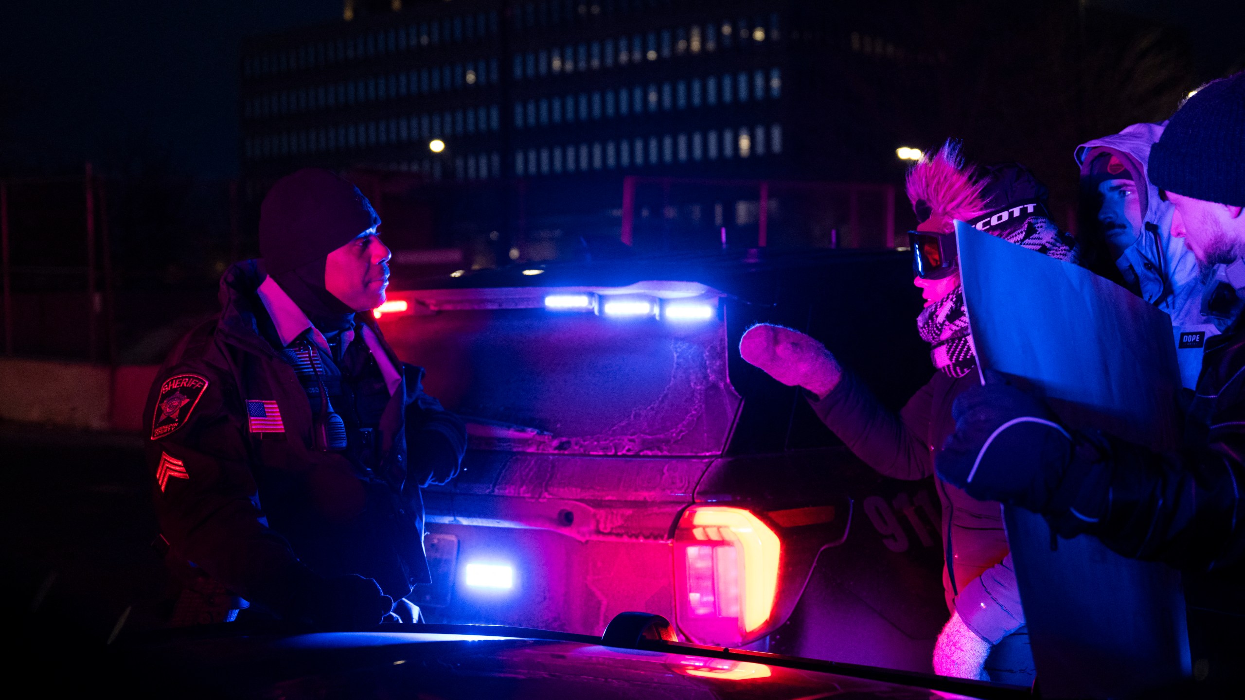 sheriff's police on scene of protest in Minneapolis