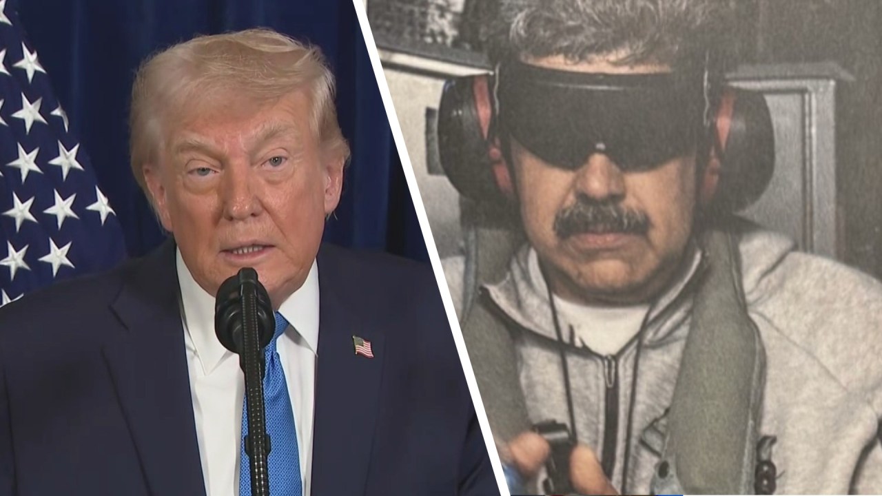 Graphic showing pictures of President Donald Trump and Venezuela's Nicolás Maduro