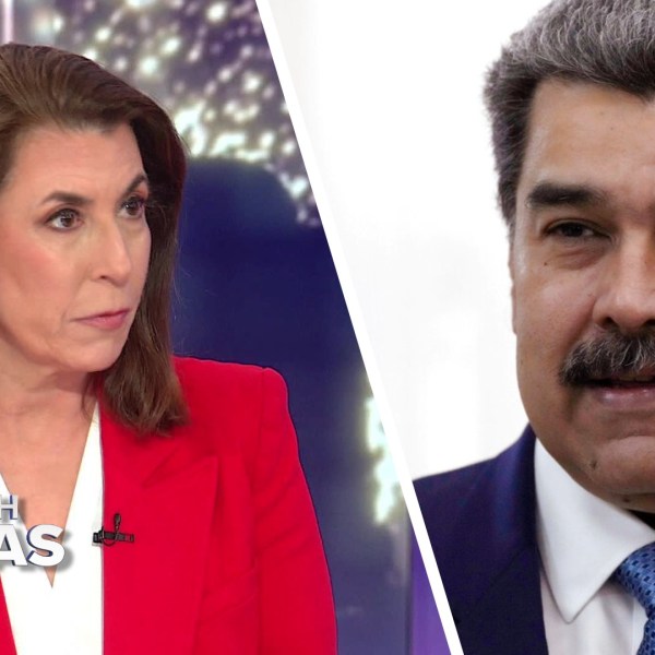 Image shows Tammy Bruce (left) and Venezuelan leader Nicolás Maduro (right). Image text reads: US ambassador to UN rejects 'oil grab' claims